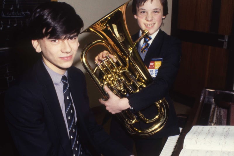 Glen Brown, 17, of Red House beat hundreds of pianists to get the highest marks for his Grade Eight piano exams in 1985.
Here he is with Richard Rowley, 13, of Downhill who was offered another place in the National Children's Orchestra in the tuba section.