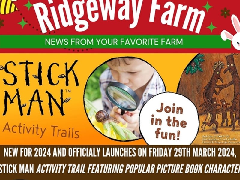 Discover the magic of Stick Man at Ridgeway Farm Blackpool! Join the friendly farm on March 29 for an exciting outdoor adventure inspired by Julia Donaldson's beloved character. Kids can create their own Stick Man, explore nature, and enjoy readings of the classic tale.
Supported by Magic Light Pictures and Social Farms & Gardens, this free activity trail is designed for children aged three to seven. Complete the trail and earn your Stick Man Trail Certificate!