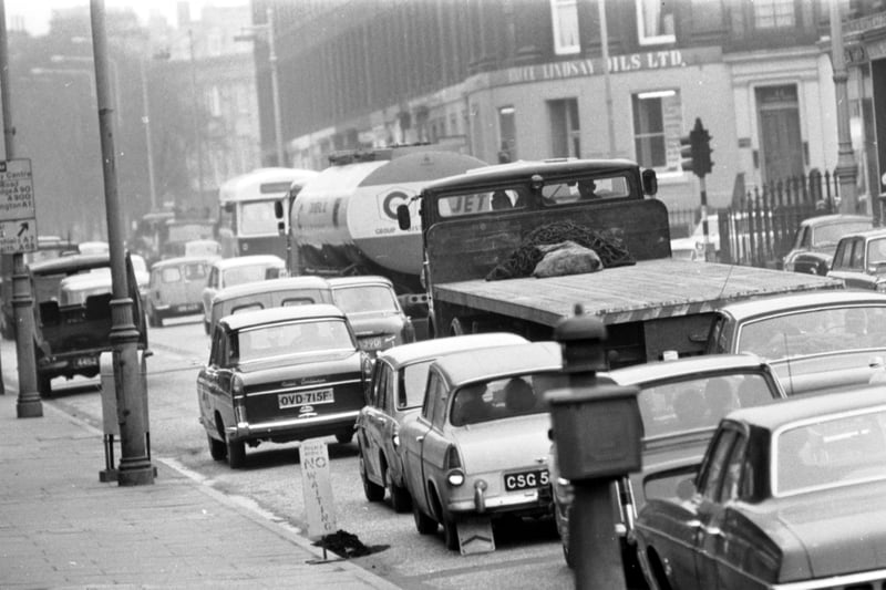 Traffic in Shandwick Place, Edinburgh, on Easter Monday 1969.
