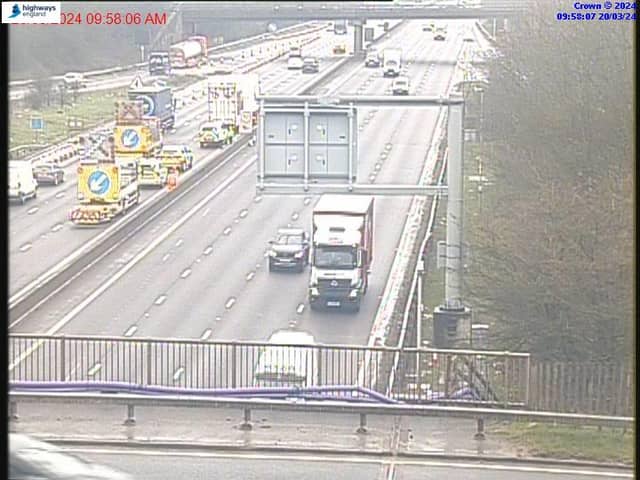 Picture shows emergency services at scene of M1 crash near junction 30, near Sheffield