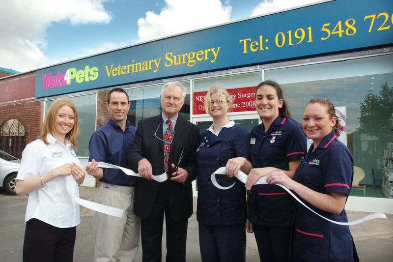 MP for Sunderland North Bill Etherington officially opened the new Vets4Pets surgery in Station Road, Fulwell, in 2008.
Pictured are l-r Karen Masters, Kevin Walton, Bill Etherington, his daughter Honor Etherington, Rachel Smith and Emma Russell.