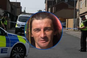 35-year-old Carl Dixon (inset) was ‘stabbed to death’ during an altercation that took place at a property on George Street in the Barnsley village of Worsbrough, between 11.08pm and 11.20pm on Tuesday, September 5, 2023, prosecutors allege