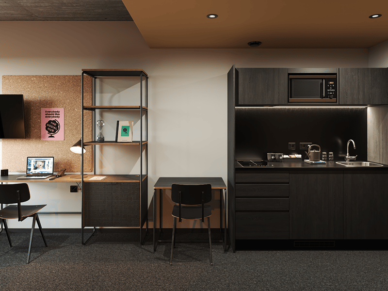 An extended stay suit at The Social Hub - complete with a microwave, kettle, and a hot plate, what more could you ever need?