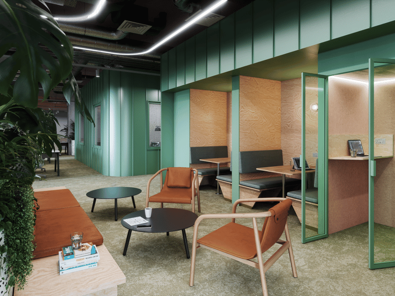 Co-working booths in the co-working space at The Social Hub.