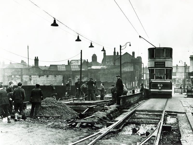 Rebuilding the bridge over the canal at the bottom of Staniforth Road in January 1954