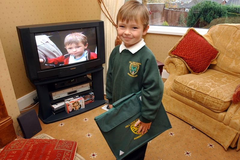 Michael Ritchie was 5 when he appeared as Trevor Eve's son in a Tv programme called Lawless in 2004. Here he is on his way to Hill View Primary School.