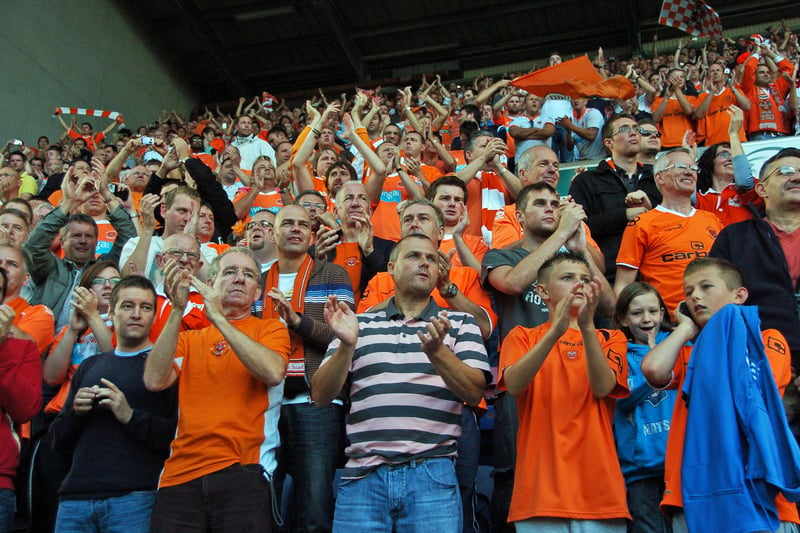 Blackpool supporters at the DW Stadium in August 2010 for their first game of the 2010-11 Premier League season