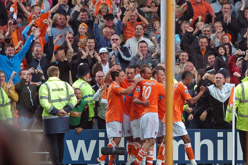 The Bloomfield Road faithful celebrate Luke Varney's goal in the 2010 Premier League 2-2 draw with Fulham