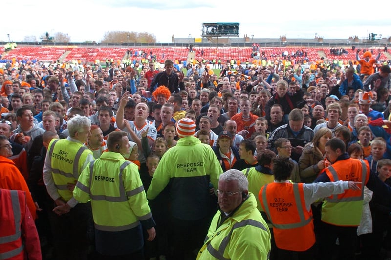 The Bloomfield Road invaded the pitch at the final whistle after their side's 1-1 draw with Bristol City was enough to earn the Seasiders a 2009-10 Championship play-off spot