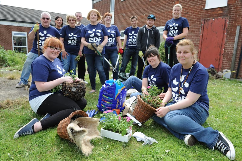 Staff from EDF volunteered to clear the garden at the Clarke Lister Feel Good Centre, in Seaham in 2015.