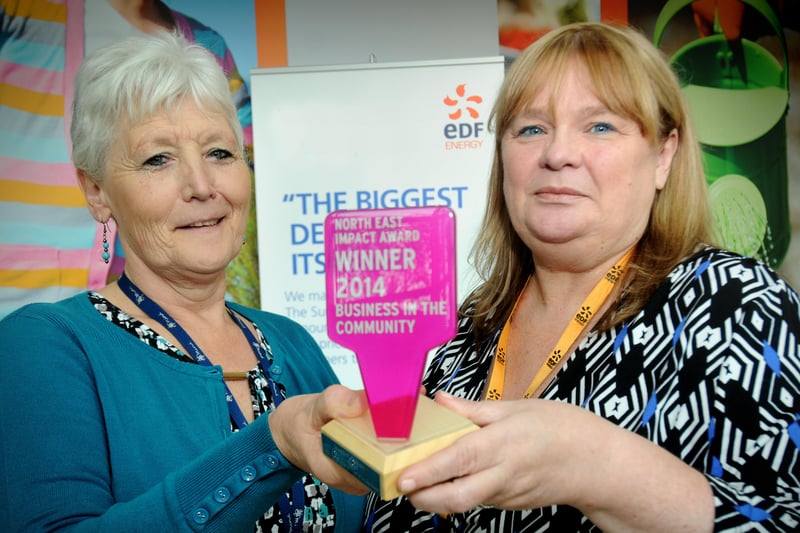 EDF's Margaret Wenham, right, was an award winner in 2014 and received her Business in the Community trophy from Dorothy Gardiner, project manager with Sunderland Mind.