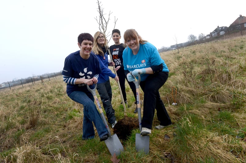 Clare Hopps, left, from EDF helped to plant trees at St Marys RC Primary School in 2015.
Joining her were Sharon Watson of Berghaus, Jane Hertas-Robinson of Gentoo and Miriam Harrison of Barclays.