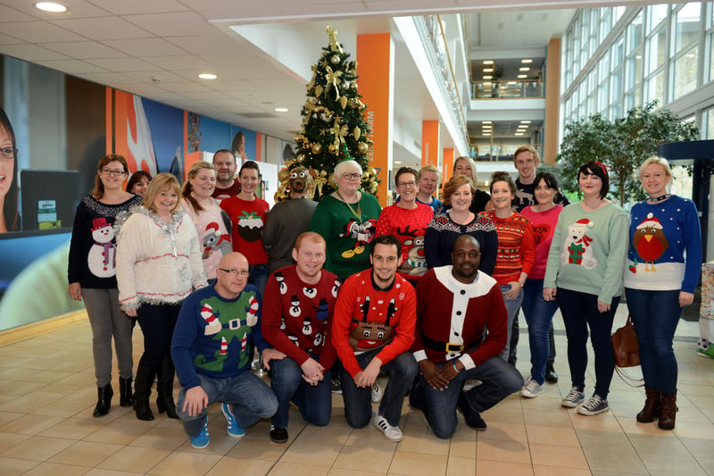 A feast of Christmas jumpers in this EDF staff scene at Doxford Park in 2014.