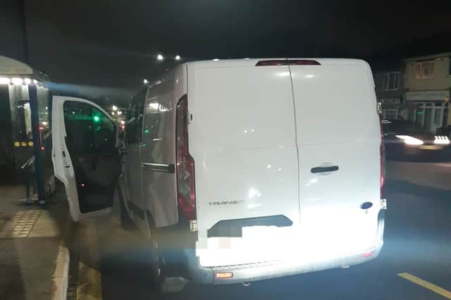 Police shared this photo of a van which they said was stopped after it was seen drifting across the road and hitting the kerb in Handsworth, Sheffield