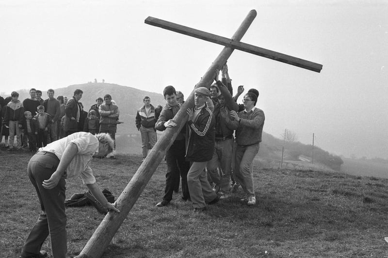The Tunstall Hills cross raising and Easter service was photographed by the Echo in 1987.