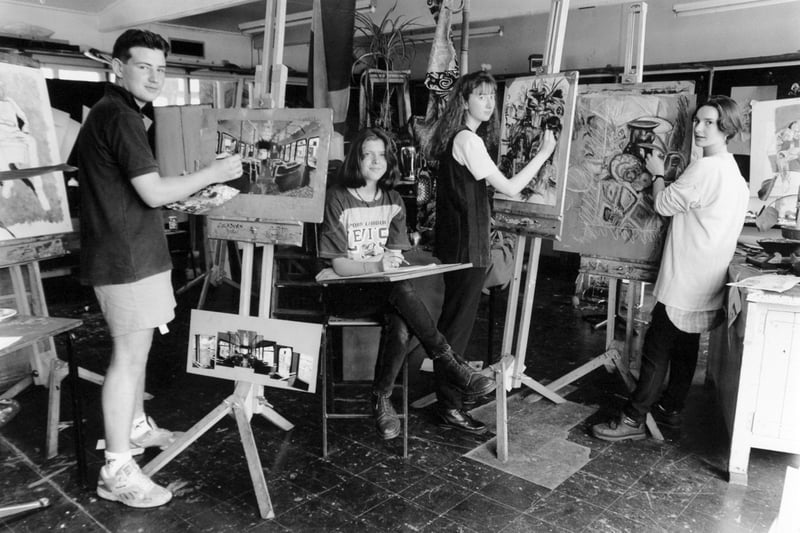 Young artists in July 1994. Pictured, from left, are Chris Leach, Rosie Harris, Katherine Round and Jenny Baker.