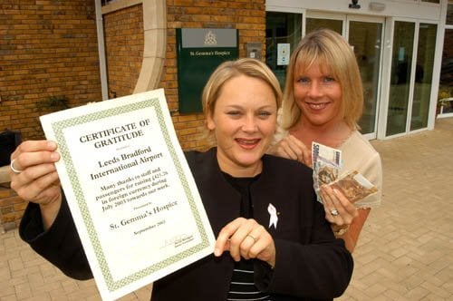 St Gemma's Hospice
received the proceeds from Leeds Bradford Airport's foreign coins collection.