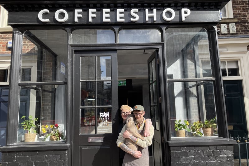 Raw Coffee, Mill Hill, opened to the public on March 20. Pictured are the owners, husband and wife Anya Adams and James Adams with their dog. The shop serves speciality coffee, smoothies and cake. 