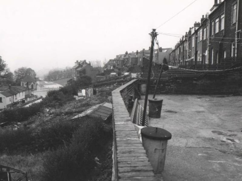 The view from a back yard of terraced homes at an unidentified location in Sheffield in 1980