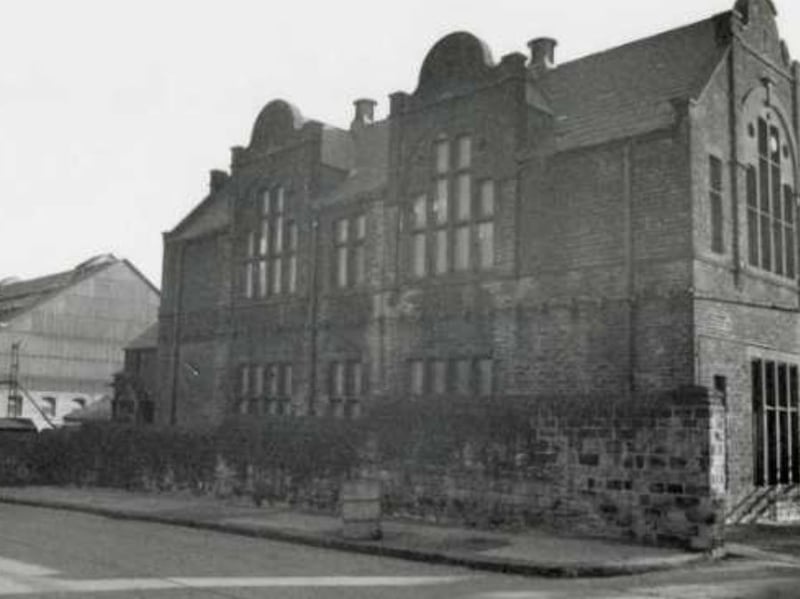 An unidentified school, off Carlisle Street, Sheffield, pictured in 1983, showing (back left) the oil and fuel store for Firth Brown and Co
