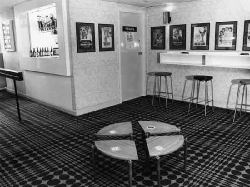 An unidentified bar area somewhere in Sheffield , possibly at a cinema, photographed some time between 1980 and 1999