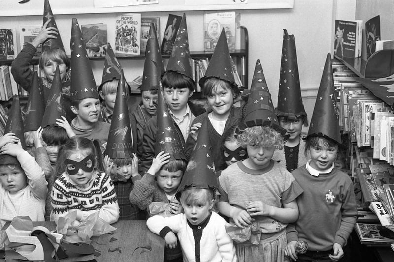 Youngsters made witches hats, masks and decorations  as part of a Halloween craft session at Monkwearmouth Library in 1983.