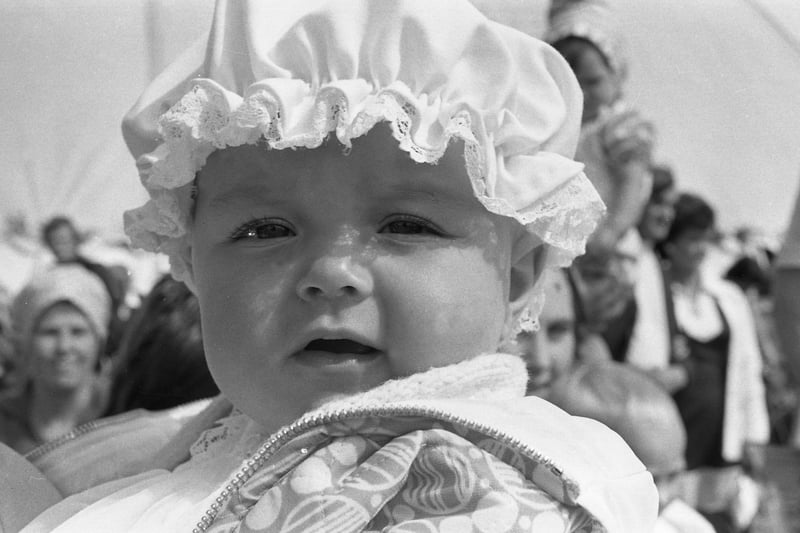 Wearing her best hat for the bonny baby competition in Sunderland in 1977 was six month old Kelly Ann Leadbitter, from Town End Farm.
