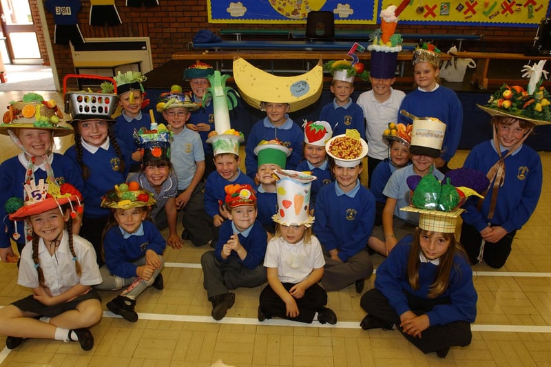 Hats off to the pupils from Eppleton Primary School who created hats with a food theme in 2005.