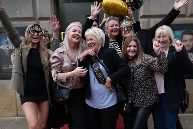 Irene Barber, 80,  Centre front, celebrates her birthday with her close friends. The girls told her they were heading to bottomless brunch but in reality she was in for a day of disco.