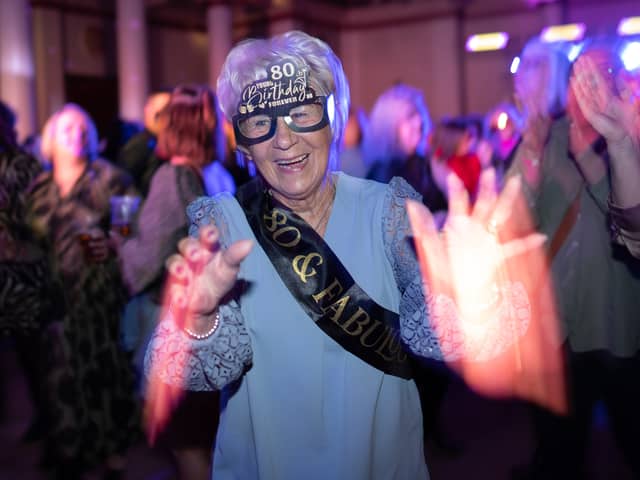 Irene Barber, 80, celebrates her birthday with her close friends at Day Fever at the Sheffield Ball Room, a day time night club curated by Vicky McClure and Reverend and the Makers frontman Jon McClure.