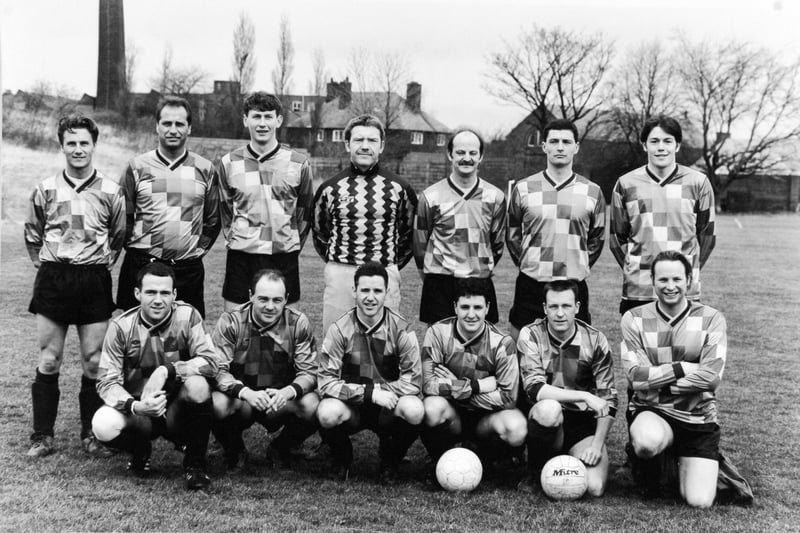 East End Park in January 1994. Back row, from left, are Ian Rowell, Mick Dennison, Chris Birkinshaw,  Malcolm Roffe, Terry Vine, Ian Todd and Philip Crampton. Front row, from left, are Wayne Duncan, Dave Hart, Paul Mackler (manager), Nigel Foley, Stephen Hughes and Paul Ransom.