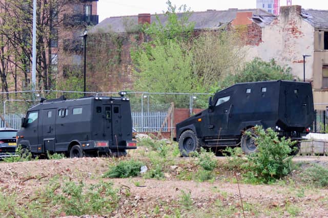 The Steel City Snapper (@steelcitysnaps) captured this shot of armoured vehicles in Shalesmoor, Sheffield, during filming for HBO TV series The Regime, starring Kate Winslet