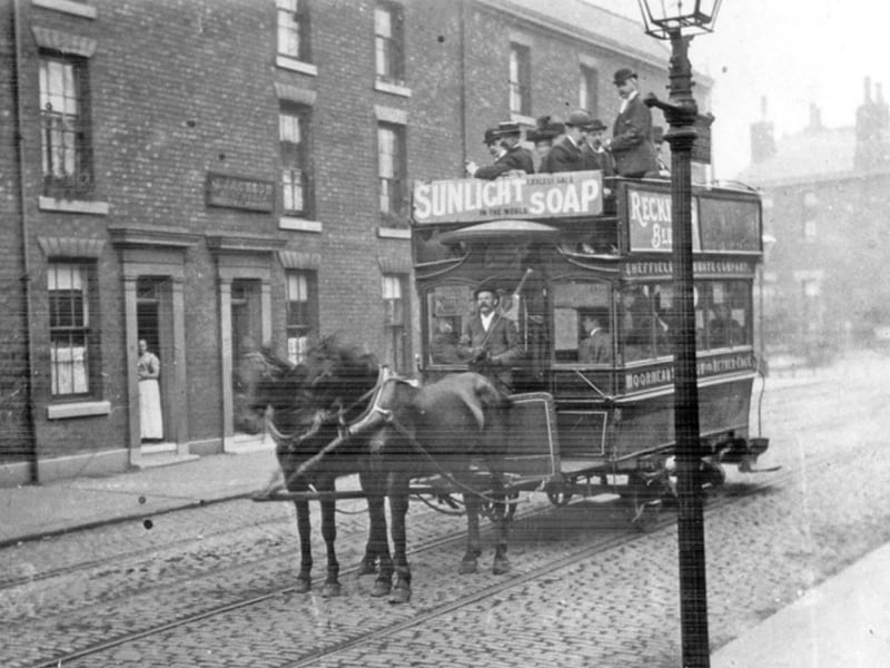 Horse-drawn tram on Washington Road, Sharrow, in 1896