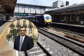 There will be no extra fast train between Sheffield and Manchester, for now at least, following the completion of the £145m Hope Valley railway line upgrade. Inset is Councillor Shaffaq Mohammed, who said Sheffield is continually losing out on the changes needed to transform public transport across the city.