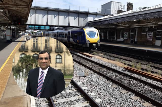 There will be no extra fast train between Sheffield and Manchester, for now at least, following the completion of the £145m Hope Valley railway line upgrade. Inset is Councillor Shaffaq Mohammed, who said Sheffield is continually losing out on the changes needed to transform public transport across the city.