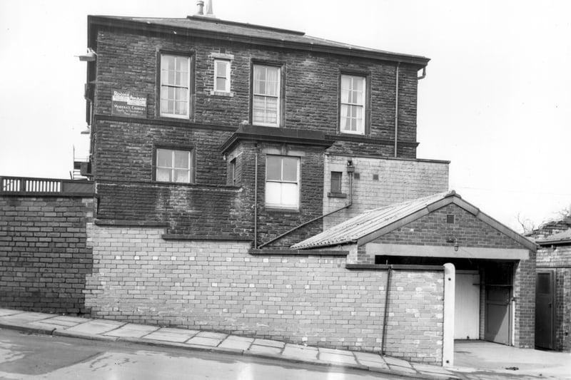 British Legion Victory House on Parliament Road. This building was originally Armley Hall Vicarage although it has had several extensions built. A sign states that rooms are available for wedding parties and social functions for a moderate charge. Pictured in March 1964.