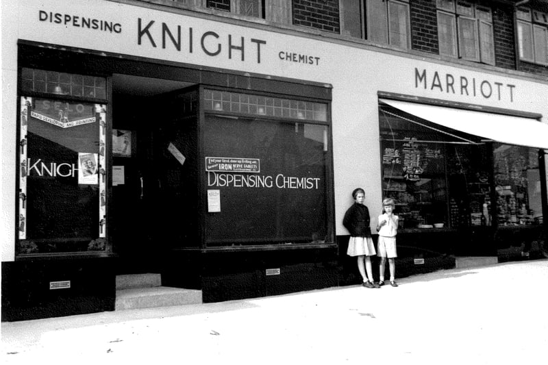 Vesper Road in September 1937. On the left number 69, Miss Mary Knight dispensing chemist, right number 71, Charles Marriot grocer, has a shop.