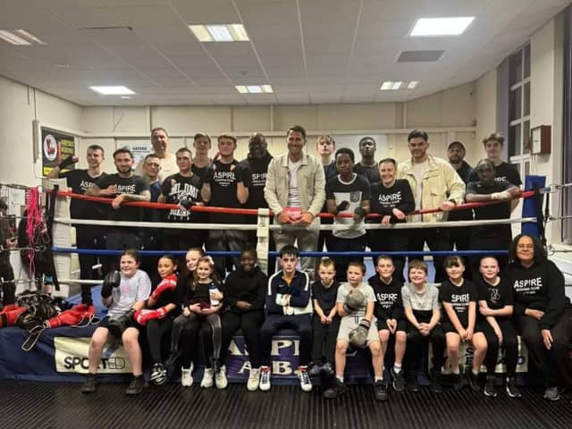 Eddie Hearn with members of the Aspire Boxing Club at Arbourthorne. Picture: Ronny Tucker