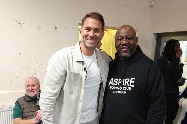 Eddie Hearn with Ronny Tucker at Aspire Boxing Club. Picture: Ronny Tucker