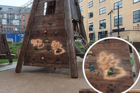Graffiti has been sprayed onto the climbing frame at Sheffield's popular children's play area Pound's Park.
