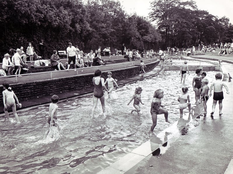 Youngsters enjoying themselves in the paddling pool at Millhouses Park, Sheffield, in August 1970