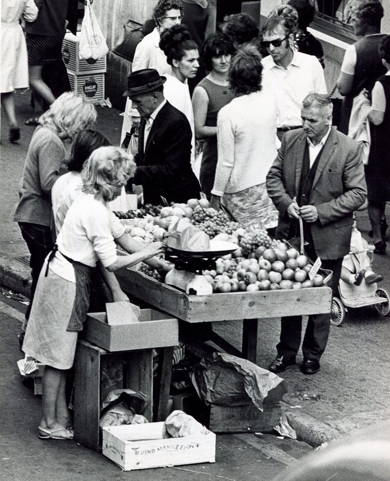 Market traders on Dixon Lane, Sheffield, in September 1970