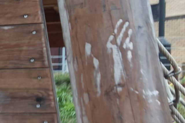 Also on the climbing frame is this handprint in paint, but The Star does not know how long it has been there for.