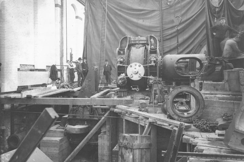 A view of generating equipment in the Leeds Tramways Electricity Station from DSeptember 1899. It . opened in 1897 and work continued as demand for supply grew. Leeds Tramway system was powered from here.