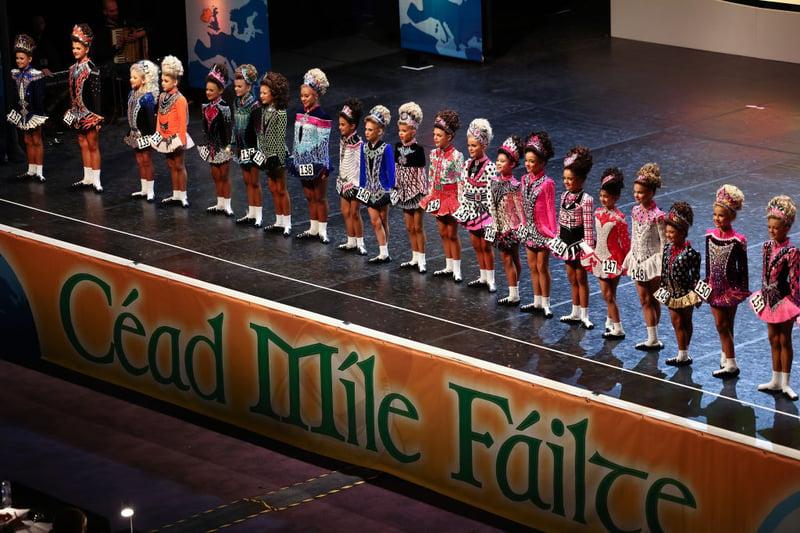 Dancers line the stage at World Irish Dancing Championships Glasgow