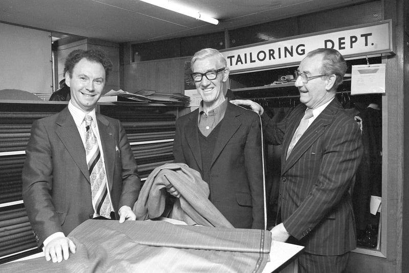 Talented tailor Mr T Caslaw, left, was pictured at Caslaw's shop in High Street West in 1980.