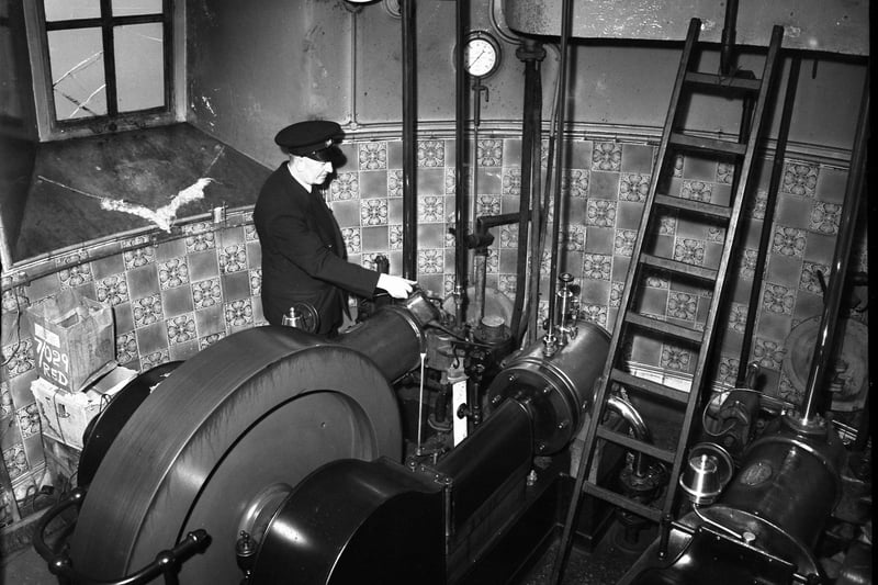 Lighthouse keeper Bill Emmerson was pictured inside the 77ft high Roker Lighthouse in this look back to October 1952.