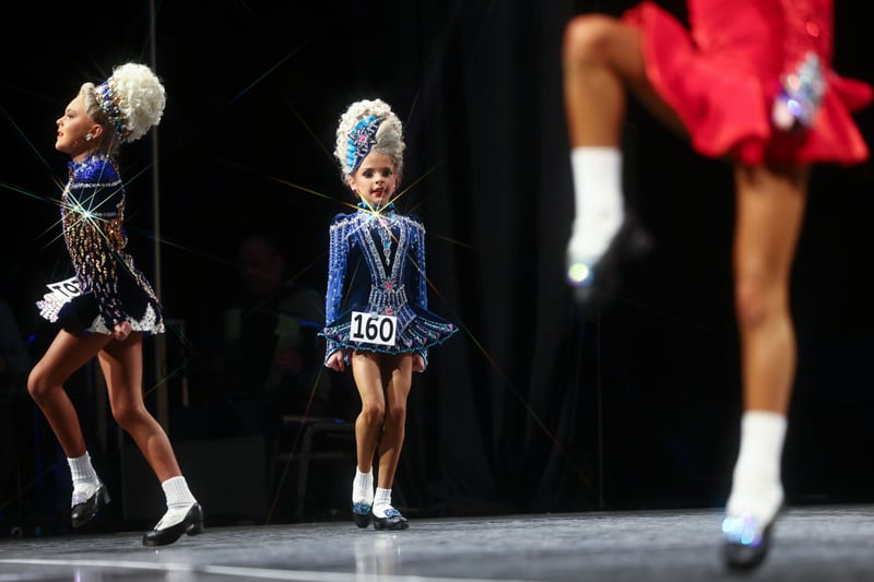 Dancers mid-competition at the World Irish Dancing Championships Glasgow