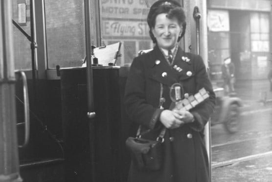 Tram conductress Mary Charlton Parker was awarded the British Empire Medal in 1946.
Here she is working for Sunderland Corporation on one of their trams.