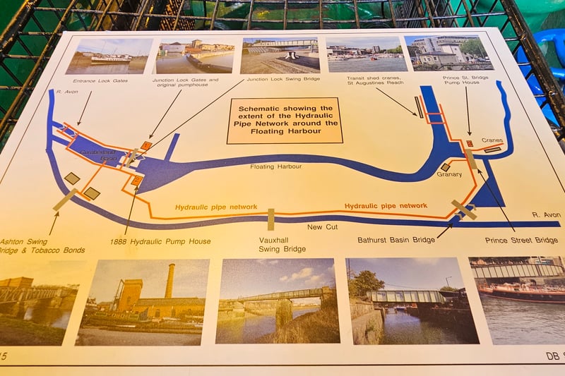 The map, located in the Pump Room, shows the site of the Hydraulic Pipe Network around the Floating Harbour.